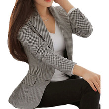 Chaqueta de manga larga para mujer, traje de trabajo, Blazer a cuadros blanco y negro, talla grande, para oficina y ocio, Primavera 2024 - compra barato