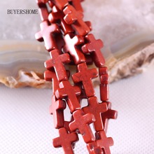 Мода натуральный камень 12x16 мм коричневый Howlite Крест свободные бусины веревка 15,5 дюйма P470 2024 - купить недорого