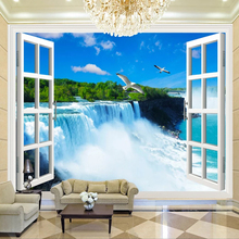 Papel tapiz De foto personalizado 3D, ventana con paisaje De cascada, murales De naturaleza, tela De pared, sala De estar, dormitorio, Fondo De pared 2024 - compra barato