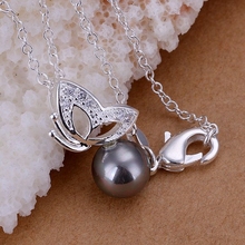 P033-3 Free Shipping jewelry silver plated Necklace, jewelry silver plated fashion jewelry Pearl Butterfly /aojajfqa cbaaksha 2024 - buy cheap