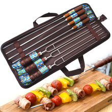 7pcs/set Stainless Steel Barbecue Skewers Outdoor Portable BBQ Needle/Sticks Fork Set Wooden Handle Picnic Tools 2024 - buy cheap