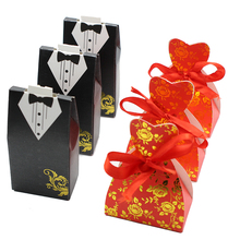 100 шт./лот красная Свадебная коробка конфет для невесты и жениха подарочные коробки для влюбленных Свадебная вечеривечерние Подарочная коробка с лентой украшение для вечеринки 2024 - купить недорого