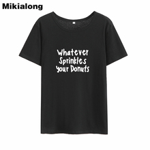 Mikialong camiseta feminina 2018, camiseta de algodão solta gola redonda com manga curta e em forma de rosquinha 2024 - compre barato
