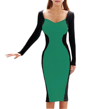 AAMIKAST Wholesale Hot Sale New Fashion Full Sleeve Patchwork Pencil Party Evening Sexy Bodycon Women Dresses Size S M L XL XXL 2024 - buy cheap