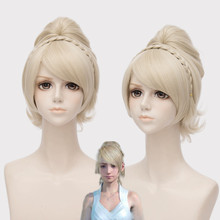 IHYAMS-pelucas de juego Final Fantasy XV Lunafreya, pelo dorado claro de princesa para Halloween, disfraces de escenario, peluca y gorro 2024 - compra barato