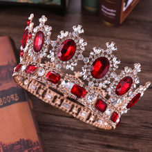 Luxury Gold Wedding Hair Jewelry Red Crystal Big Round Heavy Tiaras And Crowns King Queen Diadem Wedding Bridal Hair Accessories 2024 - buy cheap