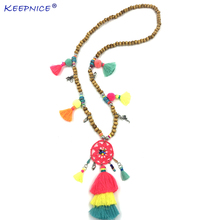 Handmade Bohemian Dream catcher necklace colorful long fringe tassel pendant Boho statement Necklace for women summer 2024 - buy cheap