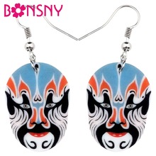 Bonsny Acrylic Floral Chinese Beijing Opera Masks Character Earrings Drop Dangle Unique Jewelry For Women Girls Gift Party 2019 2024 - buy cheap