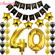 Amawill 40th Birthday Party Decorations Kit Happy Birthday Banner Balloons 32inch Foil Number 40 Years Old Anniversary Supplies 2024 - buy cheap