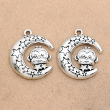 Kjjoia antigo prata banhada a lua macaco amuletos pingentes joias fazendo pulseira achados acessórios de artesanato 25mm 2024 - compre barato