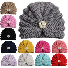 Yundfly Fashion Winter Baby Girl Hats with Pearls Candy Color Knit Newborn Beanie Hat Baby Cap Hair Accessories 2024 - buy cheap