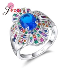 Увеличенные вечерние кольца с красочным кубическим цирконием, модное 925 пробы Серебряное кольцо с австрийским кристаллом для помолвки 2024 - купить недорого