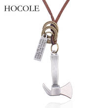 HOCOLE 2018 New Design AX Men Necklaces Brown Leather Chain Hatchet Pendant Necklace Male Jewelry Punk Style Gift For Boys Colar 2024 - buy cheap