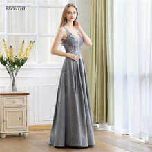 BEPEITHY 2021 New Arrival Lace Top Long Evening Dress Party Elegant Sexy Open Back Sliver Prom Dresses Robe De Soiree 2024 - buy cheap