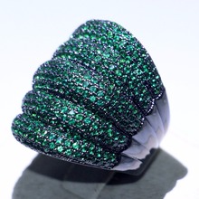 2018 New Arrival Top Selling Deluxe Jewelry 10KT Black Gold Fill Pave AAA Green Zirconia CZ Full Party Women Wedding Finger Ring 2024 - buy cheap