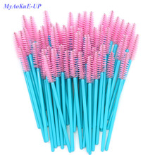 Одноразовые палочки для туши с синей ручкой, розовые кисти для ресниц, 500 шт./лот, нейлоновые кисти для макияжа, инструменты для наращивания ресниц 2024 - купить недорого