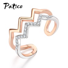 Fashion Design Half Rose Gold Half Silver Color Wave Rings For Women Special Design 925 Sterling Silver CZ Rings Anillos 2024 - buy cheap