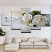 Marco de Imágenes modulares impresas en HD, lienzo de arte de pared para sala de estar, 5 piezas, flor de Rosa Blanca, decoración moderna del hogar, carteles de pintura 2024 - compra barato
