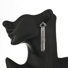 Длинные висячие серьги YFJEWE с кисточками для женщин, большие висячие серьги с разноцветными кристаллами Стразы, свадебные украшения для невесты E634 2024 - купить недорого