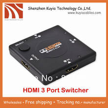 KUYiA 10PCS/LOT! Free Shipping+3 Port HDMI Switch Switcher Splitter for HDTV 1080P W/Retail Package 2024 - купить недорого