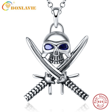 1 Piece 925 Sterling Silver Halloween Vintage Punk Gothic Necklace Double Knife Skull Necklace Pirate Jewelry Sapphire for Women 2024 - buy cheap