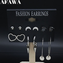 2021 Geometric Heart Stainless Steel Stud Earrings Set for Women Silver Color Earrings Fashion Jewelry aretes de mujer E612837 2024 - buy cheap