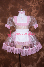 fondcosplay adult sexy cross dressing sissy maid short Lockable Clear PVC Dress white apron Costume Uniform[T002] 2024 - buy cheap