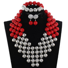 Amazing Red and Silver African Beaded Costume Jewelry Sets for Women Handmade Chunky Statement Bridal Necklace Set CNR888 2024 - buy cheap