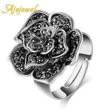 Retro camélia anéis para mulheres jojewel marca vintage jóias pave preto strass aberto anel 2024 - compre barato