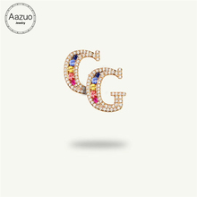 Aazuo 18K Jewelry Rose Gold Natural Coloured Gemstone Real Diamond Initial Lucky 26 Letters Stud Earring gifted for Women Trendy 2024 - buy cheap