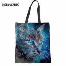 INSTANTARTS Cute 3D Galaxy/Universe Cat Print Women Shopping Linen Tote Bags Friendly Eco Bags Fashion Supermarket Recyling Bags 2024 - buy cheap