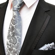 8cm Men Gray Paisley Ties Set with Pocket Square 2024 - buy cheap