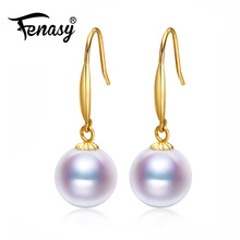 FENASY pendientes de oro de 18k joyería de perlas Akoya, pendientes de perlas redondas de oro Real de 18K para mujeres pendientes largos de moda para boda de amor 2024 - compra barato