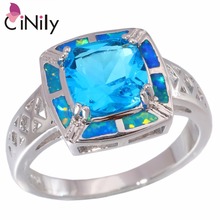 CiNily Created Blue Fire Opal Blue Zircon Silver Plated Wholesale for Women Jewelry Wedding Party Ring Size 6 7 9 OJ5899 2024 - buy cheap