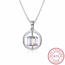 Lekani novo colorido cubo de cristal de swarovski redondo pingente colar 925 prata esterlina corrente colar para mulheres jóias finas 2024 - compre barato