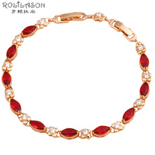ROLILASON marca diseño delicado tono de oro joyería de moda Zircon de cristal rojo fiesta pulseras níquel plomo libre TBS755 2024 - compra barato
