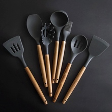 1 Pcs Kitchenware  Shovel Spoon Tool Set Shovel Spoon Environmentally Friendly Cooking Silicone Wooden Handle Kitchenware 2024 - buy cheap