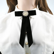 2020 Women Neck Collar Shirt Bow Tie Rhinestone Alloy Pearl Bead Velvet Wedding Business Necktie Cravat Uniform Bowtie Accessory 2024 - buy cheap