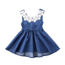 Toddler Kids Baby Girls Clothes Lace Floral Denim Princess Party Dress Sundress 2024 - buy cheap