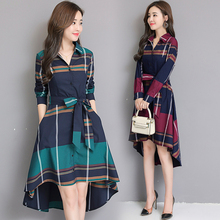 2018 Autumn Vintage Knee-length Fashion Brief Long Sleeve Women Dress  Peter Pan Collar Temperament Plaid Elegant Dress 2024 - buy cheap