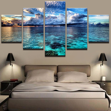 Pintura impresa HD lienzo niños habitación decoración marco 5 piezas cielo azul y nubes blancas paisaje Seascape póster imagen Modular 2024 - compra barato