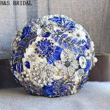 H & S-impresionante broche de novia, ramo de hojas Azul Real, flores de cristal para boda, accesorios de boda 2024 - compra barato