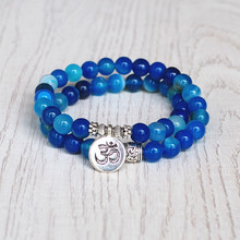 Double Layer Blue Onyx Stone Strand Bracelet Yoga Chakra Mala Bracelet OM Lotus Women Men Beaded Charm Bracelet Handmade Jewelry 2024 - buy cheap