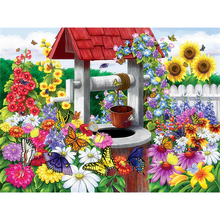 Pintura diamante completo redondo jardim paisagem mosaico diy diamante bordado cenário ponto cruz padrão de flor decoração para casa 2024 - compre barato