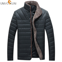 UNIVOS KUNI Winter Warm Jacket Men's Casual Stand Collar Solid Color Striped Button Parkas Homme Large Size Cotton Coat Q5232 2024 - buy cheap
