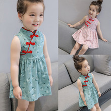 Детское платье-Чонсам без рукавов с цветочным принтом для маленьких девочек, нарядное платье принцессы, наряды, Новое поступление 2019 2024 - купить недорого