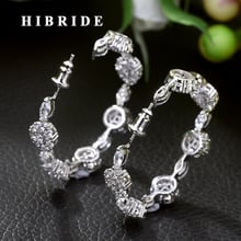 HIBRIDE Latest Fashion Hollow Out Piercing Hoop Earrings Full CZ Prong Setting Silver Plated Charm Jewelry for Women Gift E-455 2024 - buy cheap