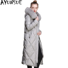 AYUNSUE Fashion Woman Down Jacket High Quality Big Fox Fur Collar Pink Black Long Coat Women's Jackets Chamarras De Mujer KJ487 2024 - buy cheap