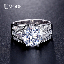 Обручальные кольца UMODE, классические обручальные кольца с большим искусственным фианитом, ювелирные изделия для мужчин и женщин, ювелирные изделия UR0331 2024 - купить недорого