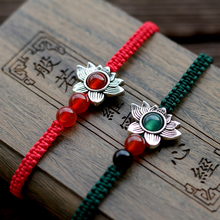 China Ethnic Weave Rope Friendship Bracelets Ankle red agates Tibetan silver lotus Handmade Charm Bracelet & Bangles Leg Chain 2024 - buy cheap